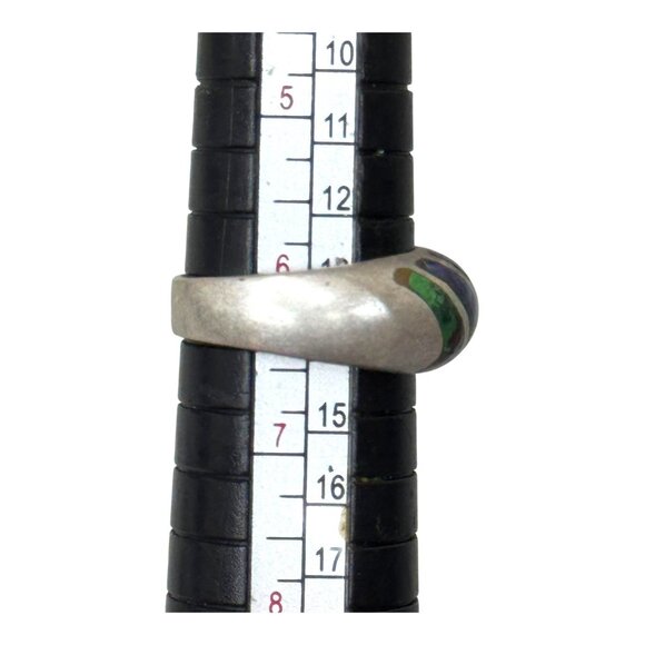 Vtg Sterling Silver 925 Multi Gemstone Inlay Band Ring Tigers Eye Malachite Sz 6 - Picture 5 of 10